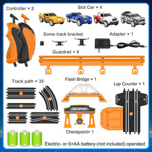 Load image into Gallery viewer, Slot Car Race Track Sets for Boys,Race Car Track with 4 High-Speed Slot Cars,Battery or Electric Car Track