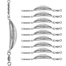 Load image into Gallery viewer, THKFISH Fishing Spin Sinker,Crescent Sinker with 3 Roller Swivels Fishing Sinker Drop Shot Weights Fishing Weights Kit Inline Trolling Sinkers,Torpedo Sinkers Saltwater Freshwater,1/2-6OZ