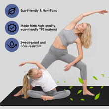 Load image into Gallery viewer, Wimwum Extra Wide Yoga Mat 72" x 32", 11mm Non Slip TPE Exercise Mat with Carrying Strap, Large Workout Mat for Yoga, Pilates, Stretching, HIIT & Home Gym, black
