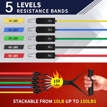 Load image into Gallery viewer, WHATAFIT Resistance Bands,Exercise Bands,Workout Bands with Handles,Door Anchor and Ankle Straps,5 Resistance Levels Fitness Bands,for Strength,Training, Physical Therapy, and Home Gym Equipment