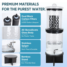 Load image into Gallery viewer, 3 Gallon All Glass Gravity-Fed Water Purifier, Countertop Water Filtration System with Wooden Stand, for Home, Emergency & Outdoor Survival
