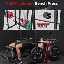 Load image into Gallery viewer, Mikolo F4 2.0 Power Cage with Dual-Track Smooth Pulley System, 1200LBS Power Rack with Leg Hold-Down for Heavy LAT Pulldowns, All-in-One Squat Rack with More Training Attachments for Home Gym (Black)