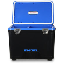 Load image into Gallery viewer, Engel UC19 19qt Leak-Proof, Air Tight, Drybox Cooler and Small Hard Shell Lunchbox for Men and Women in Black with Blue Interior