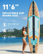 Load image into Gallery viewer, SOLAVERO 11'6" Inflatable Stand Up Paddle Board Supports 550 lbs - Extra Wide Stable Design with Non-Slip EVA Deck, SUP with Premium Accessories for Adults & Youth