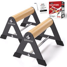Load image into Gallery viewer, Mochantum Parallettes Bars - Wooden Push Up Bars with Non-Slip Aluminum Base, 660LB Capacity, Portable Calisthenics Equipment for Calisthenics, Handstand ,Strength Training & Home Gym Workouts, Black, 6.5inch