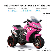 Load image into Gallery viewer, Ride on Motorcycle for Kids, 3 Twinkling Wheels Electric Ride on Toy,12 V Kids Motorcycle (Pink)