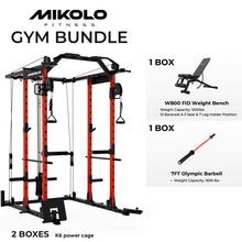 Load image into Gallery viewer, Mikolo K6 Power Cage, Power Rack with Cable Crossover System, 1500LBS Squat Rack with Bar&Weight Bench-Red