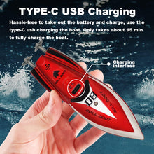 Load image into Gallery viewer, LAFALA Mini Remote Control Boat RC Boat 2.4Ghz 360 Rotating bulit-in Rechargeable Battery Swimming, Red
