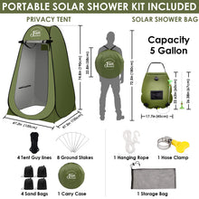 Load image into Gallery viewer, FUN ESSENTIALS Solar Shower Tent Kit, 2 Pcs, Instant Pop Up Privacy, Shower Tent, 5 Gallon Solar Shower Bag, Sun Canopy Beach Outdoor Camp Privacy, Easy Set Up, Foldable