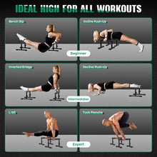 Load image into Gallery viewer, High Parallettes Bars & Dip Bar With Full-Cover Foam Grips, No Wobbling Calisthenics Equipment For Handstand