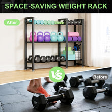 Load image into Gallery viewer, 800LBS Capacity Multifunctional Home Gym Storage Rack with Side Hooks, Heavy Duty Adjustable Rack for Dumbbells