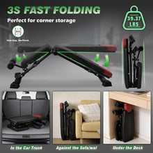 Load image into Gallery viewer, HEMERIS Adjustable Weight Bench 32 In Backrest, Foldable Workout Bench for home gym 660 LBS Incline/Decline Bench Press Exercise Equipment 85°to -30°FID Strength Weight Training(Black)