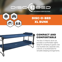 Load image into Gallery viewer, Disc-O-Bed Extra Large Portable Bunk Camping Cots with Carry Bags - Heavy-Duty Indoor or Outdoor Sleeping System, Converts to Bench or Separate Beds, 500 lb Weight Capacity Per Cot, Navy