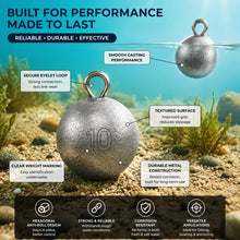 Load image into Gallery viewer, MLYLM 3 Pack 10 oz Cannonball Sinkers — 10oz Lead Downrigger Ball Trolling Weights for King Salmon Lake Trout COHO, Great Lakes Deep Trolling Charter Boat Tackle, Saltwater Pacific Trolling