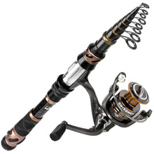 Load image into Gallery viewer, PLUSINNO Fishing Rod and Reel Combos, Toray 24-Ton Carbon Matrix Telescopic Fishing Rod, 12 +1 Shielded Bearings Stainless Steel BB Spinning Reel