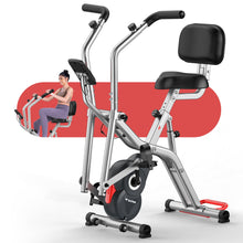 Load image into Gallery viewer, Foldable Exercise Bike with Elliptical Mode, 8-Level Magnetic Resistance Stationary Bike -Grey Red