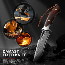Load image into Gallery viewer, Omesio Survival Knife Set Hunting Knives for Men, 5.7" Large AST Mold Steel Blade Wood Handle Camping Knife for Hiking, Bushcraft, Outdoor