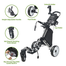 Load image into Gallery viewer, FLAGTAG Golf Push Cart 3 Wheel with 360 Swivel Front Wheel,Lightweight and Foldable Walking Golf Cart,One-Click Foldable,with Foot Brake