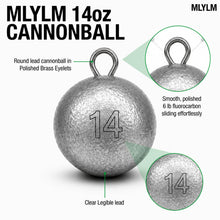 Load image into Gallery viewer, MLYLM 3 Pack 14 oz Cannonball Sinkers — Tournament Downrigger Ball Lead Trolling Weight for Big Game King Salmon Lake Trout Tuna, Deep Trolling Charter Boat Saltwater Pacific Great Lakes
