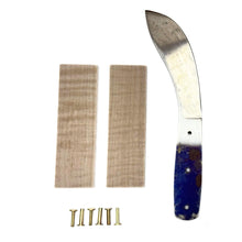Load image into Gallery viewer, LEATHER UNLTD Buffalo Skinner Knife Kit DIY - Norwegian Style Knife Making Set with 5" Blade, Curly Maple Scales, Rivets & Instruction Book - Build Your Own Knife (Buffalo Skinner Knife Kit)