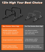 Load image into Gallery viewer, TABEKE Push Up Bar, 12" High Parallettes Bars & Dip Bar - Black