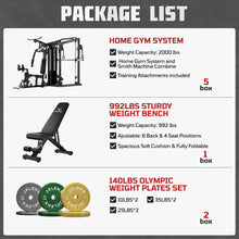 Load image into Gallery viewer, JELENS Home Gym System, 150LB Weight Stack Smith Machine -(Black, 140LBS Colored Weights Package)