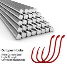 Load image into Gallery viewer, Dr.Fish 100 Pack Octopus Fishing Hook Saltwater & Freshwater Live Bait Offset Catfish Bass Surf Fishing Hooks Texas Drop Shot Rig Carp Bluegill Tuna Red 10/0