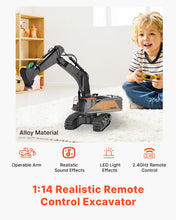 Load image into Gallery viewer, Remote Control Excavator Toy, 1:14 Scale Remote Control Digger with Metal Shovel, 22 Channel RC Excavator with Lights & Sounds