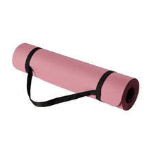 Load image into Gallery viewer, Amazon Basics 0.25-inch Thick TPE Exercise Yoga Mat with Carrying Strap, Non-Slip, 73.6" x 24", Plum