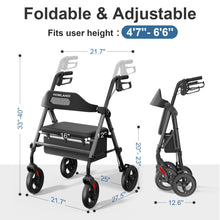 Load image into Gallery viewer, HOMLAND Foldable Rollator Walkers with Seat for Seniors, 8'' Big Wheels, 350 lb. Weight Capacity, Adjustable Handles and Seat Height, Lightweight Rolling Walker, Black