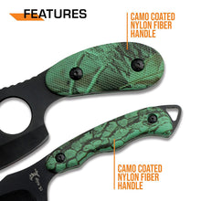 Load image into Gallery viewer, Elk Ridge ER-300 Series, 2-Piece Fixed Blade Hunting Knife Set with Gut Hook and Caping Knife, 3Cr13MoV Steel, Wood Handle, Nylon Sheath, 7 Inch and 6.4 Inch (Camo)