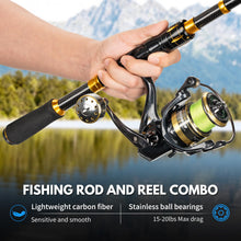 Load image into Gallery viewer, THKFISH Telescoping Fishing Rod and Reel Combo with Backpack, Carbon Fiber Travel Fishing Pole Spinning Reel Kit with Fishing Lures, Fishing net (Khaki Backpack with Fishing net & Rod, 1.8M 6FT)