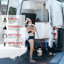 Load image into Gallery viewer, CAMPLUX 4.22 GPM Portable Propane WaterHeater, 110,000 BTU Tankless Outdoor Shower forCamping & RV 3.3 GPM Water Pump & Pipe Strainer,Low Pressure & Quick Setup,BW422P120