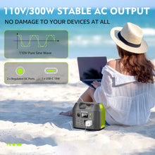 Load image into Gallery viewer, EnginStar Solar Generator, 300W Portable Power Station, 296Wh Lithium Battery Backup w/Two 110V Pure Sine Wave AC Outlet for Camping Road Trip RV, 80000mAh Sufficient Power Supply for Blackout