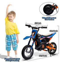Load image into Gallery viewer, 24V 7AH Kids Ride on Dirt Bike, 250W Strong Motor 13.6MPH Fast Speed Electric Off-Road Motorcycle, Blue