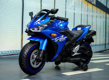 Load image into Gallery viewer, Kids Electric Motorcycle with Training Wheels, Light Wheels, Ride On Motorbike, Speed by Hand, Music Function, Max Load 66LB (Blue)