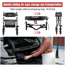Load image into Gallery viewer, Rollator Walker for Seniors/Adults Foldable Rolling Walker with Seat 330 lbs Capacity 4 Big 8 inch Wheels Hand Grips Adjustable Height Lightweight Aluminum Walker 7205(Black)