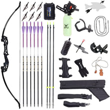 Load image into Gallery viewer, SOPOGER Bowfishing Recurve Bows Set - Archery Bow Kits Package Dual Use for Adult Hunting Practice Shooting Fish with Solid Fishing Arrows and Bowfishing Bottle Reels (Black 40Lbs)
