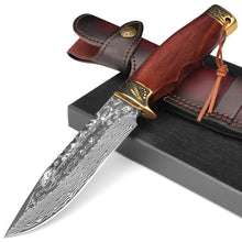 Load image into Gallery viewer, DRACHENADER 10.6" VG10 Damascus Hunting Knife, Handmade 67-Layer Fixed Blade with Horizontal Carry - Ideal Gift for Men
