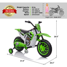 Load image into Gallery viewer, Kids Motorcycle Dirt Bike, 12V7AH Battery-Powered Ride On Motorcycle for Kids, Off-Road Street Bike, Green