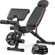 Load image into Gallery viewer, XDDIAS Workout Bench, Adjustable Weight Bench with Leg Extension and Leg Curl, Extended Headrest, 900LBS Preacher Curl Bench, Included 2 * 10LBS+2 * 25LBS Weight Plates