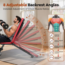 Load image into Gallery viewer, NICEPEOPLE Adjustable Weight Bench for Home Gym, 660LBS Capacity Workout Bench with 8 Backrests for Chest Shoulders Arms, Compact and Foldable Strength Bench for Small Space Apartment Room