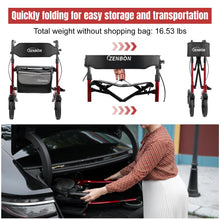 Load image into Gallery viewer, Rollator Walker for Seniors/Adults Foldable Rolling Walker with Seat 330 lbs Capacity 4 Big 8 inch Wheels Hand Grips Adjustable Height Lightweight Aluminum Walker 7205(Red)