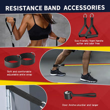 Load image into Gallery viewer, WHATAFIT Resistance Bands,Exercise Bands,Workout Bands with Handles,Door Anchor and Ankle Straps,5 Resistance Levels Fitness Bands,for Strength,Training, Physical Therapy, and Home Gym Equipment