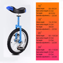 Load image into Gallery viewer, Classic Unicycle, Unicycle for Kids, Mountain Tire Cycling Self Balancing Exercise Bikes Outdoor Sports Fitness Exercise, Blue,24"