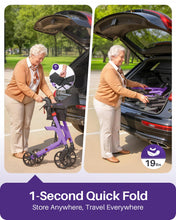 Load image into Gallery viewer, Kekoy Bariatric Rollator Walker for Seniors with Seat, 500 lbs Heavy Duty Walker, 19.5" Extra-Wide Seat, 10" All-Terrain Wheels, Adjustable Height, Foldable Rolling Walker, Hidden Brake Cables, Purple