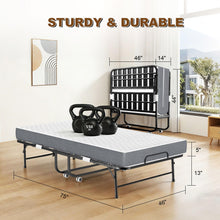Load image into Gallery viewer, Folding Bed with Memory Mattress, Twin Portable Roll Away Guest Bed with Wheels, Widened Grid Support Frame for Adults, Space-saving for Office, Room, Basement, Apartment, 75" x 46" with HEADBOARD