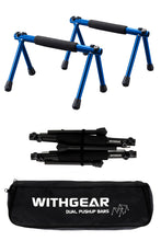 Load image into Gallery viewer, WITHGEAR Folding Push Up Bar Hawk Blue | Portable Outdoor Bar & Home Workout Equipment | Duralumin Metal Dip Bar & Pushup Handles | Dip Bars for Strength Training | Lightweight Metal Bar