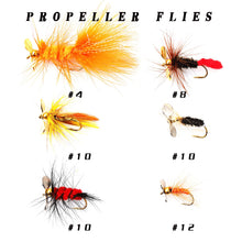 Load image into Gallery viewer, Fly Fishing Flies Assortment Kit Dry Wet Nyphms Tenkara Popper Streamer Woolly Bugger for Trout Bass Salmon Steelhead with Fly Box (Propeller Flies Kit 42pcs)