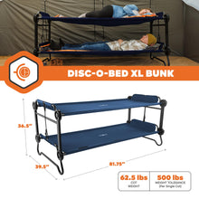 Load image into Gallery viewer, Disc-O-Bed Extra Large Portable Bunk Camping Cots with Carry Bags - Heavy-Duty Indoor or Outdoor Sleeping System, Converts to Bench or Separate Beds, 500 lb Weight Capacity Per Cot, Navy